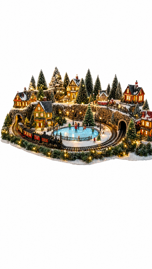Jolly Train Scene - illuminated Christmas village collectible