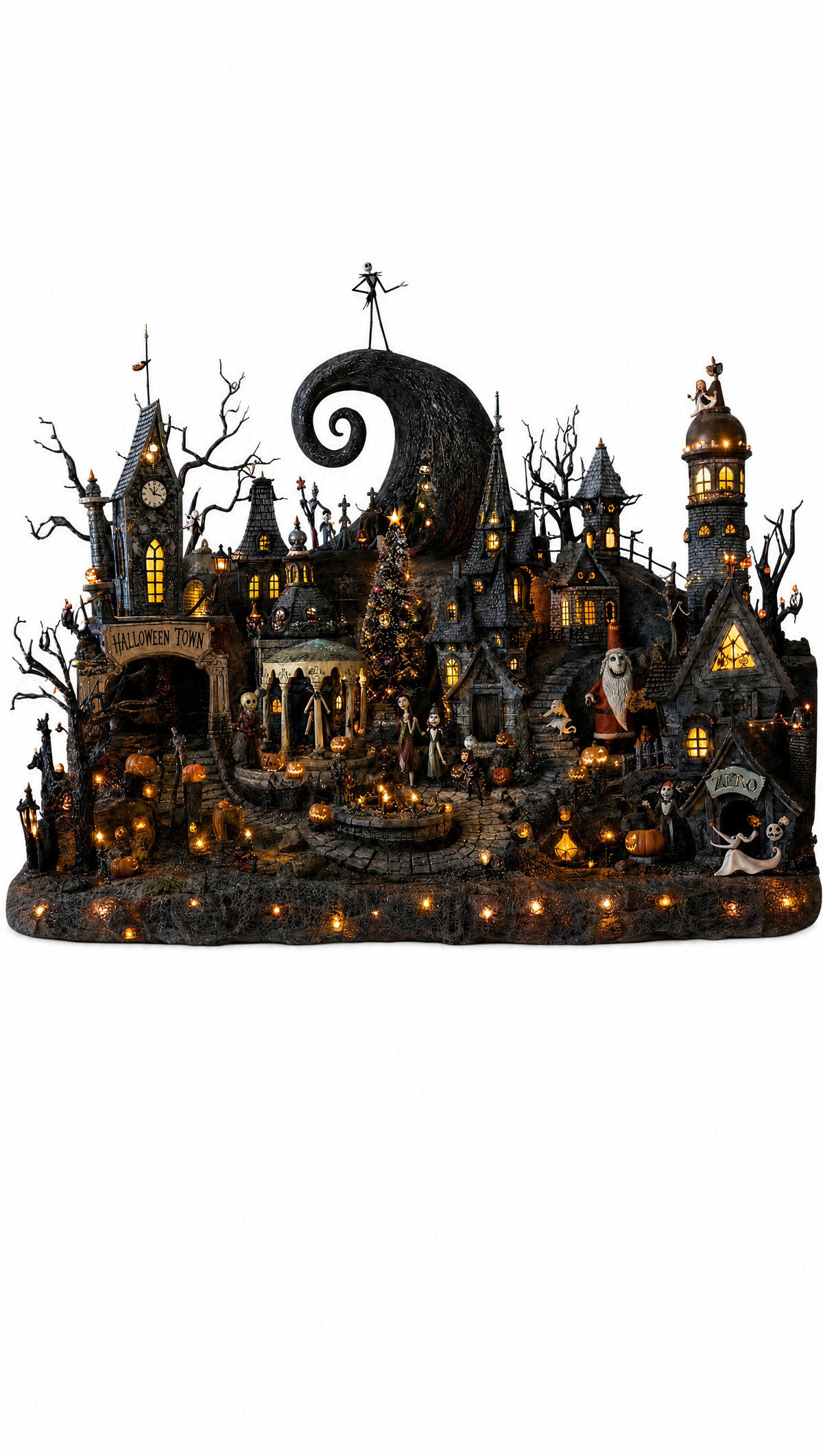Nightmare Village Scene - illuminated gothic Halloween village collectible