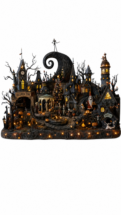 Nightmare Village Scene - illuminated gothic Halloween village collectible