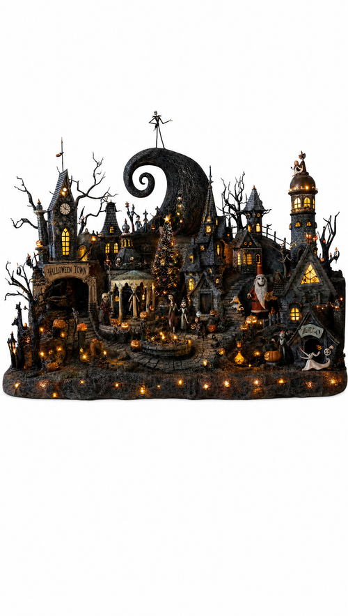 Nightmare Village Scene - illuminated gothic Halloween village collectible